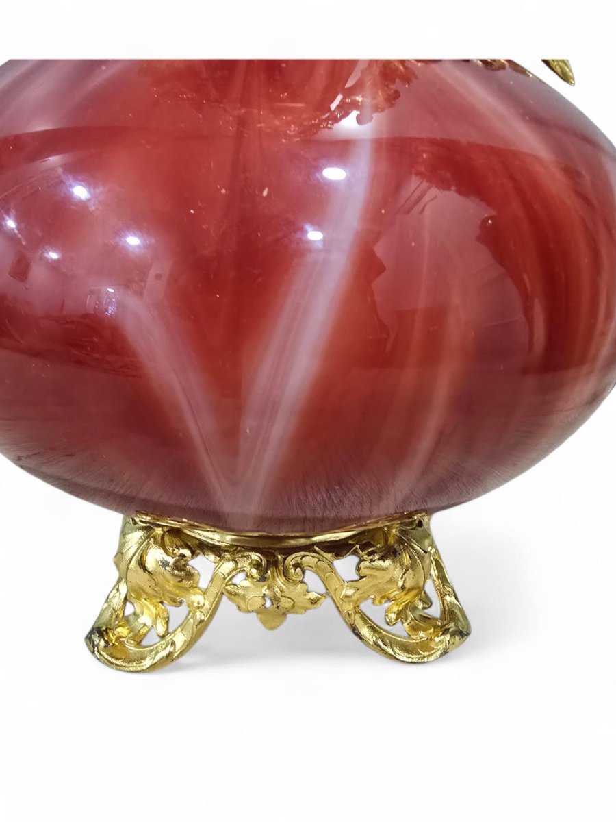 Grand vase européen en verre soufflé rouge doré, début du XXe siècle-photo-3