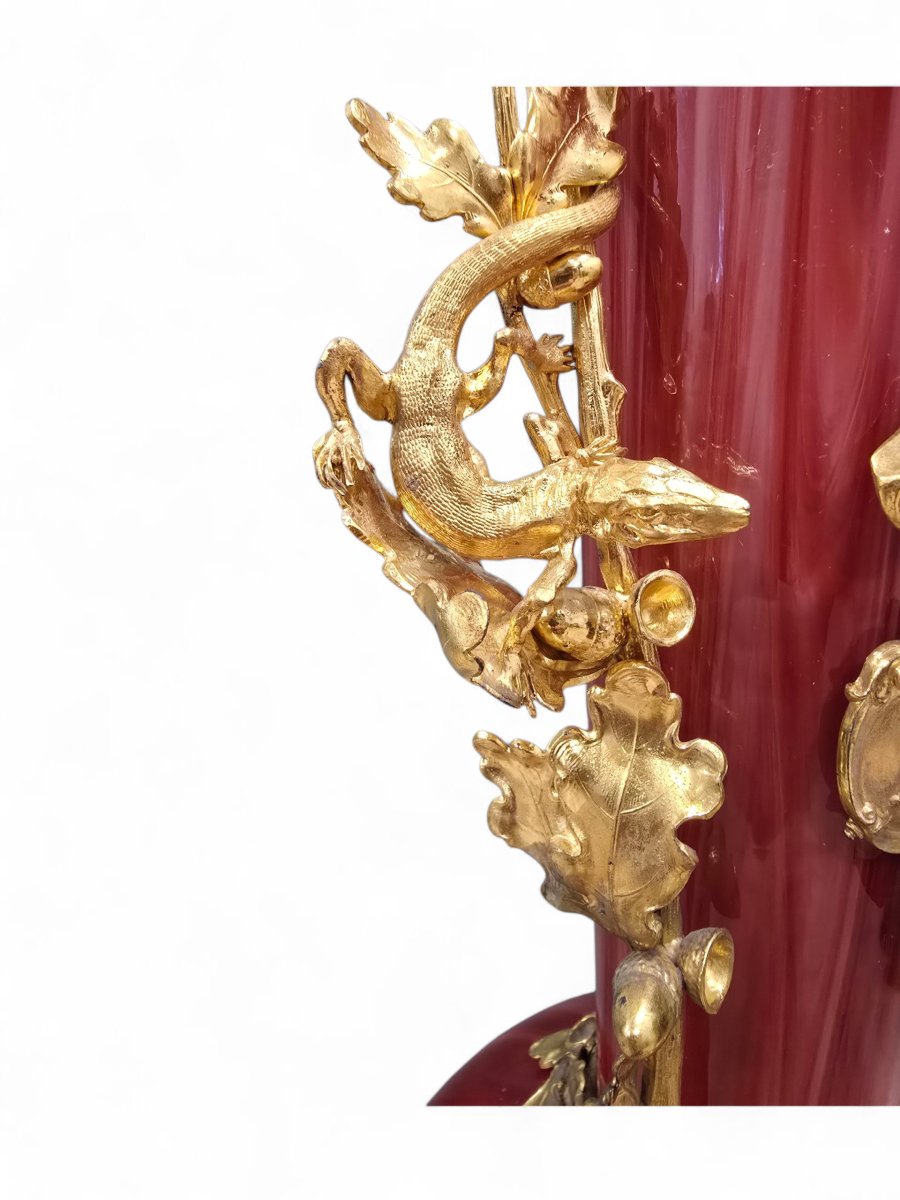 Grand vase européen en verre soufflé rouge doré, début du XXe siècle-photo-4