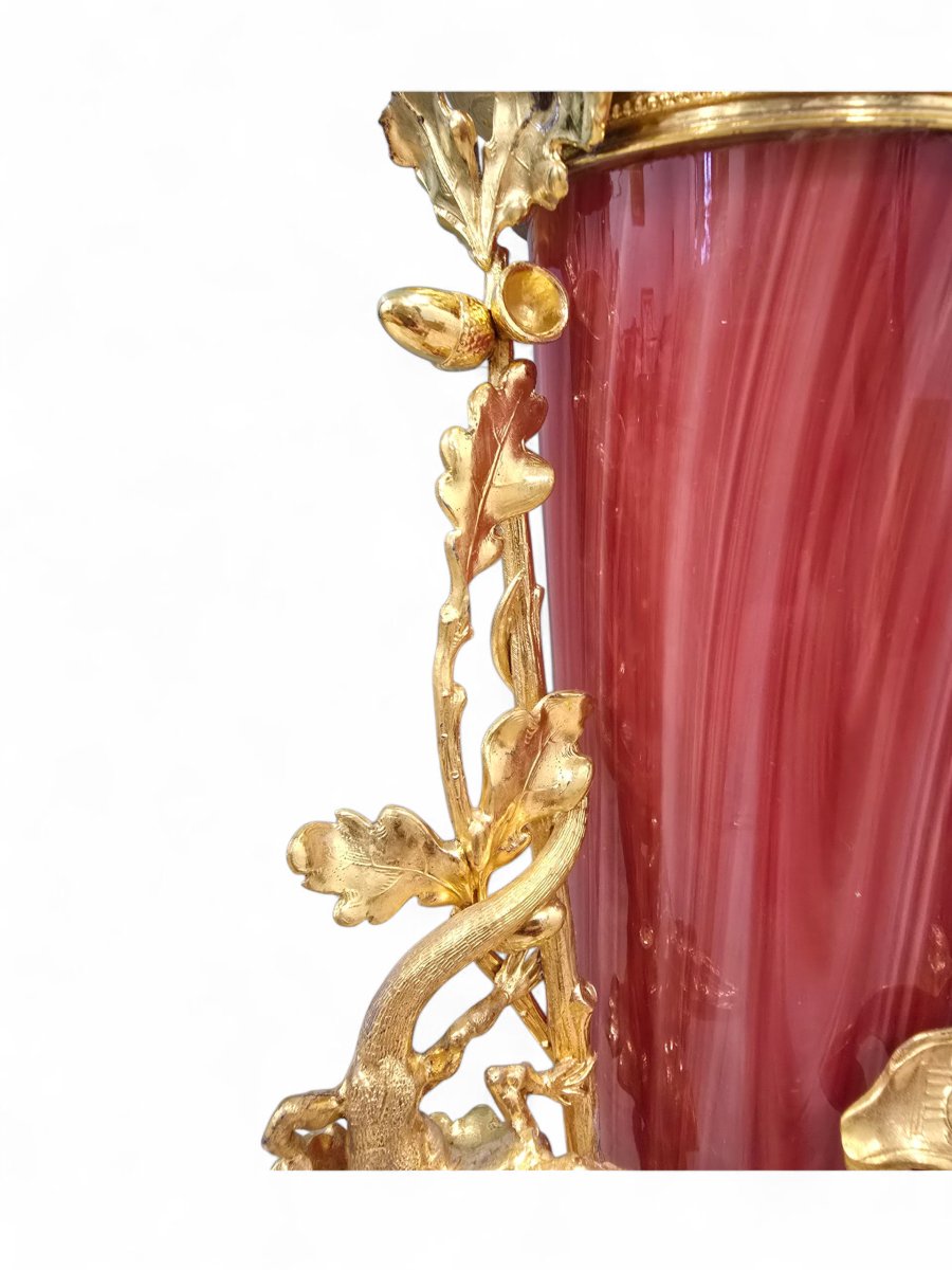 Grand vase européen en verre soufflé rouge doré, début du XXe siècle-photo-1