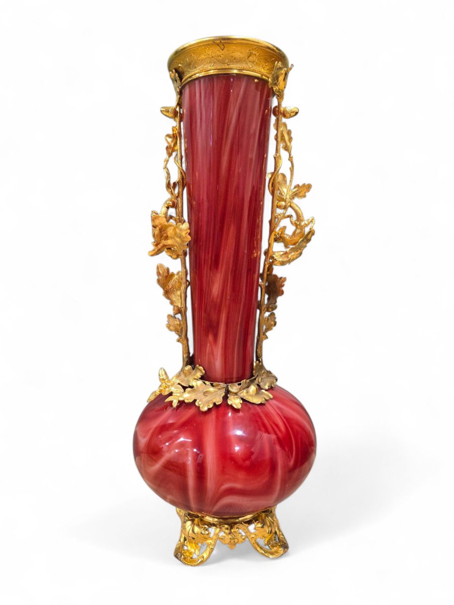 Grand vase européen en verre soufflé rouge doré, début du XXe siècle-photo-2