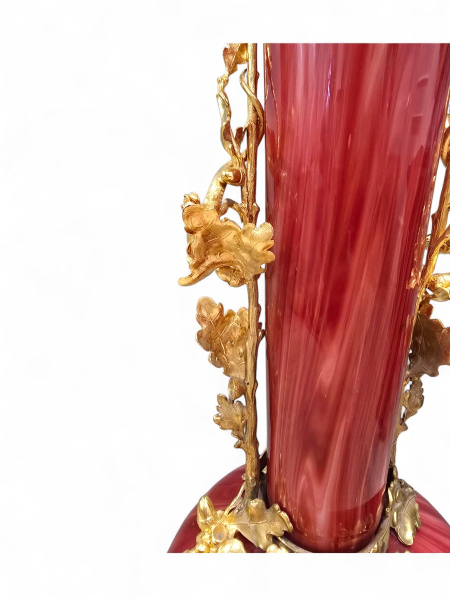 Grand vase européen en verre soufflé rouge doré, début du XXe siècle-photo-3