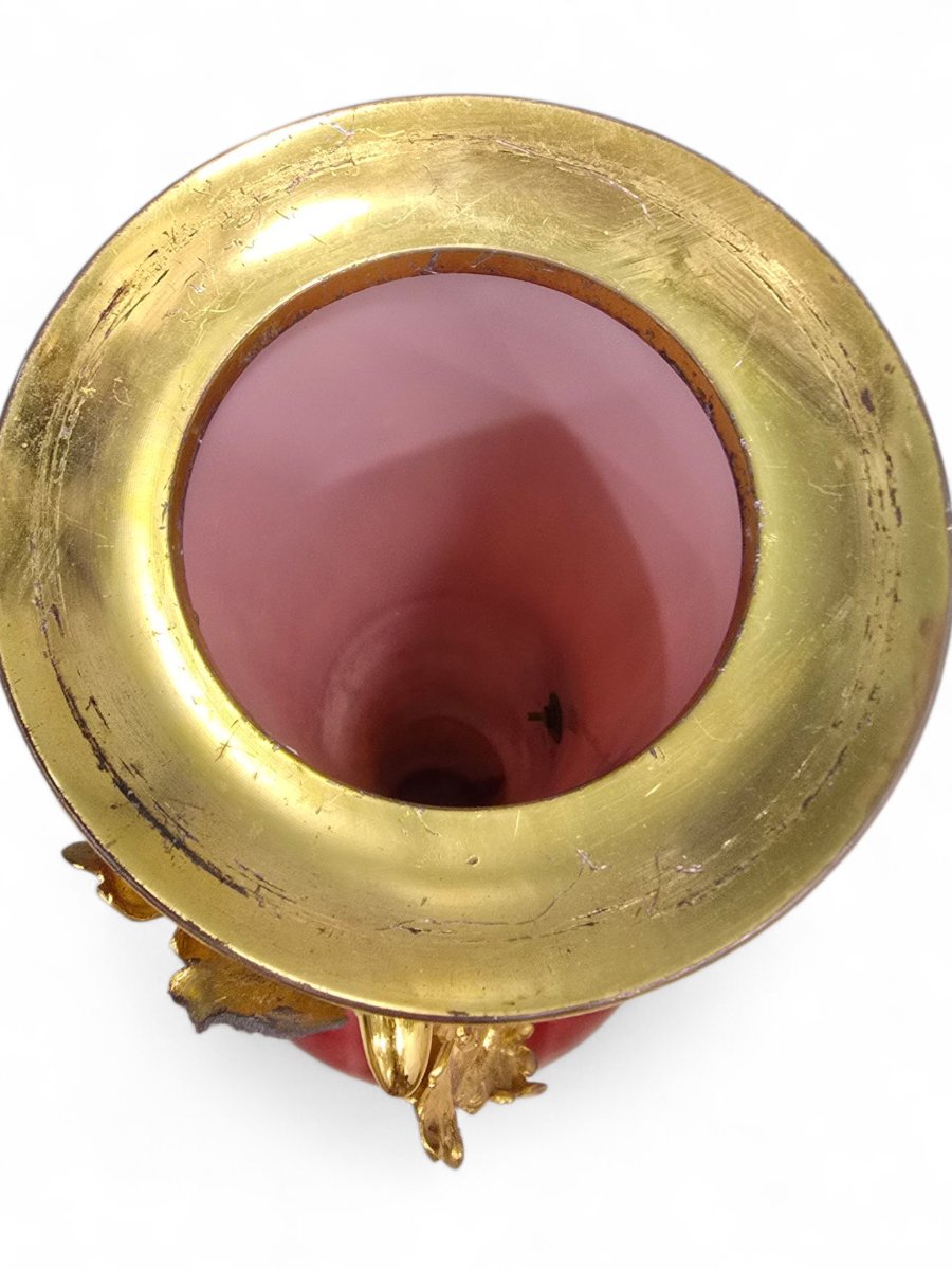 Grand vase européen en verre soufflé rouge doré, début du XXe siècle-photo-4