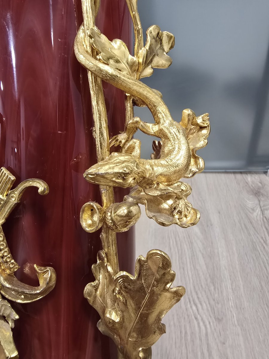 Grand vase européen en verre soufflé rouge doré, début du XXe siècle-photo-8