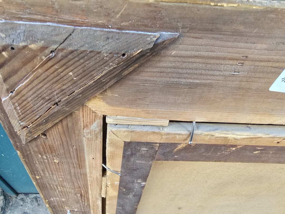 Grande huile sur toile hollandaise représentant un paysage de rivière gelée, vers 1900-photo-2