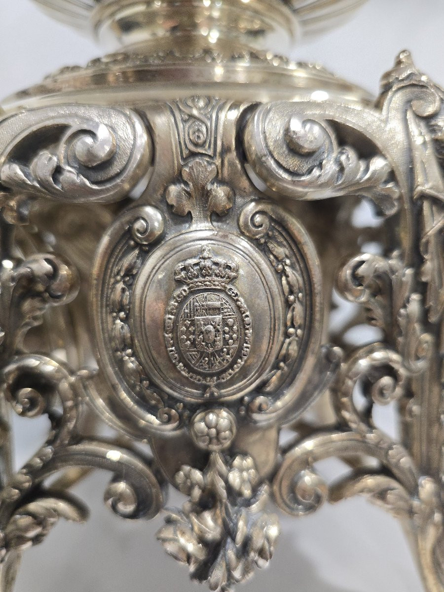 Royal Spanish Silver Tea And Coffee Service By Yanes, Decorated With The Coat Of Arms Of Alfonso-photo-2