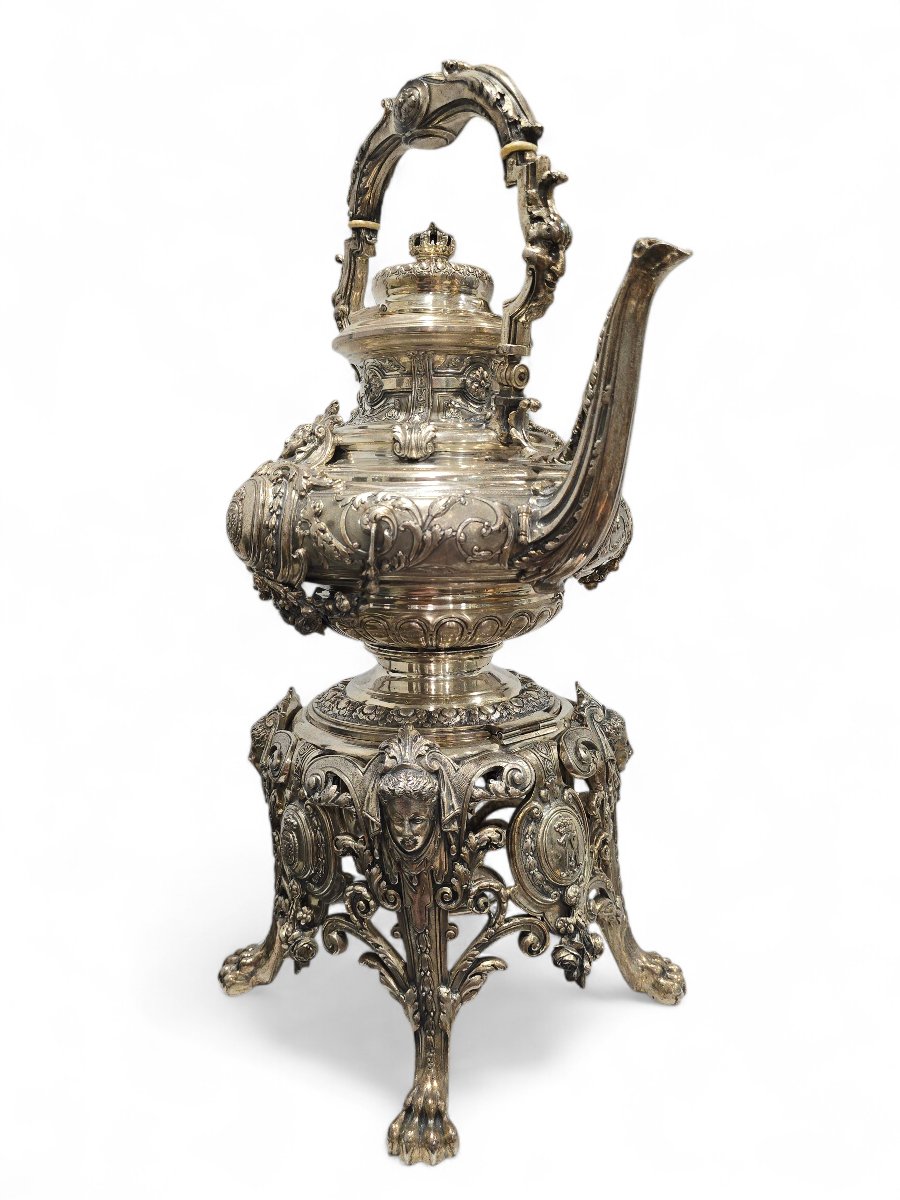 Royal Spanish Silver Tea And Coffee Service By Yanes, Decorated With The Coat Of Arms Of Alfonso-photo-4