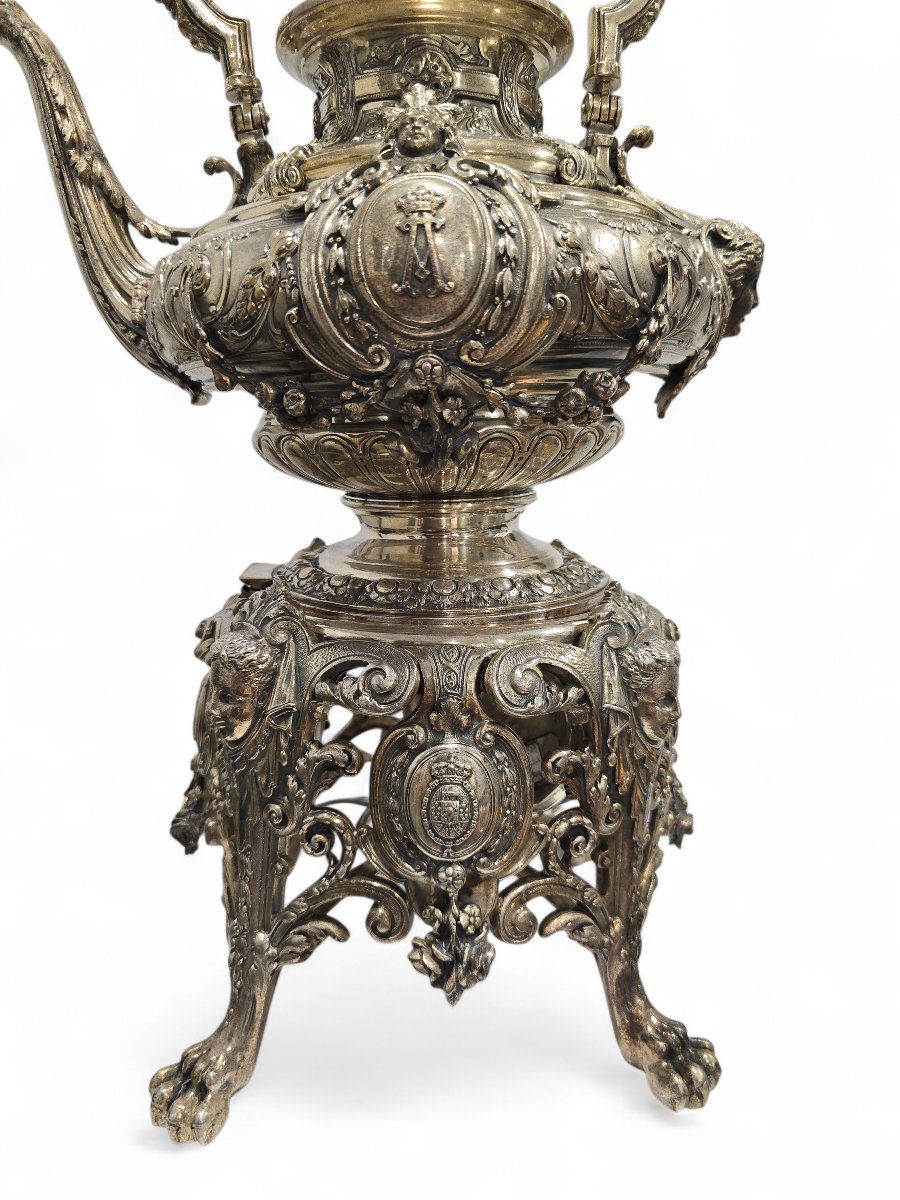 Royal Spanish Silver Tea And Coffee Service By Yanes, Decorated With The Coat Of Arms Of Alfonso-photo-1