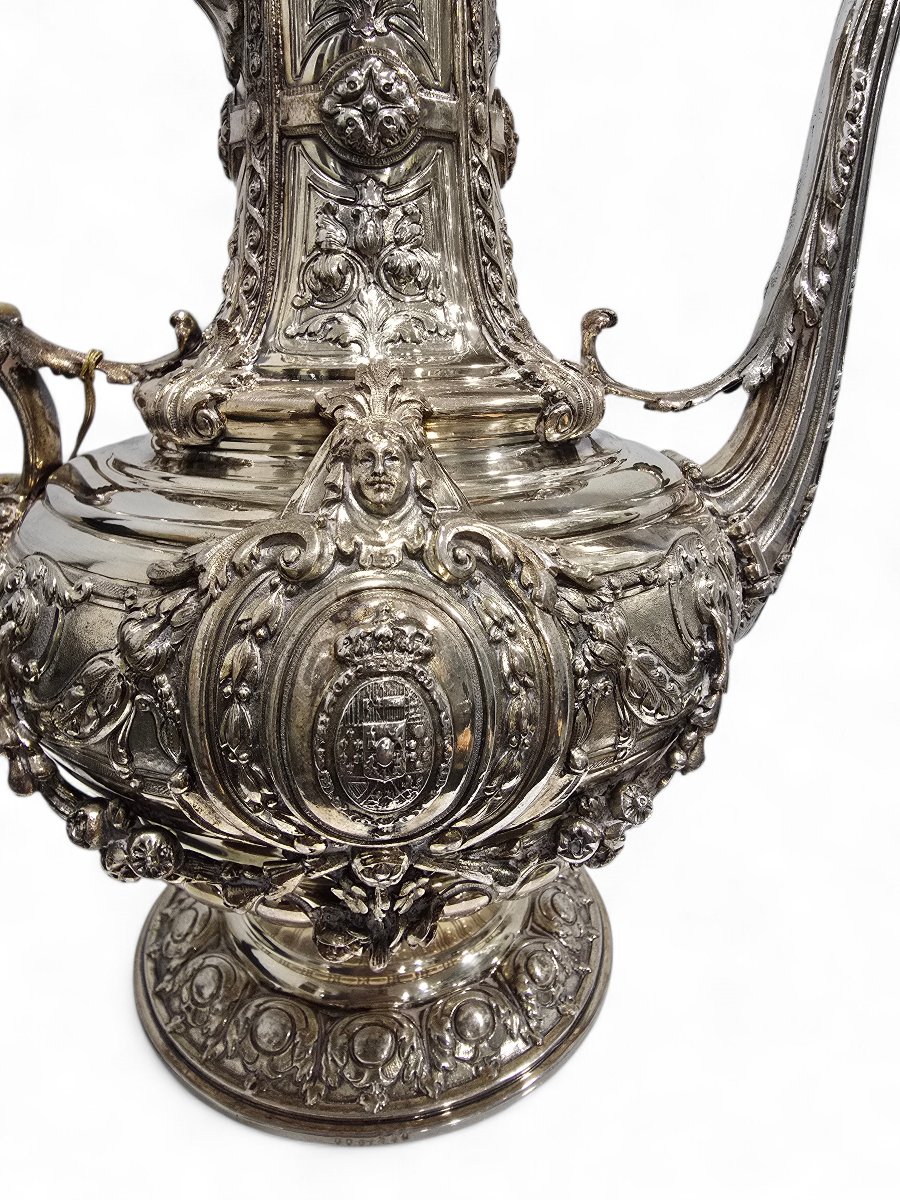 Royal Spanish Tea Service In Solid Silver By Yanes, Adorned With The Coat Of Arms-photo-3