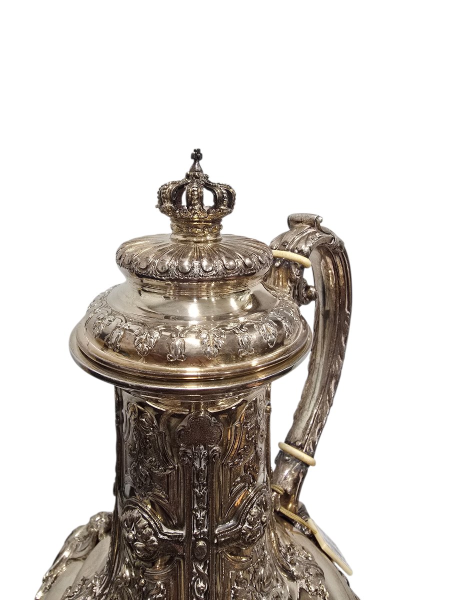 Royal Spanish Tea Service In Solid Silver By Yanes, Adorned With The Coat Of Arms-photo-4