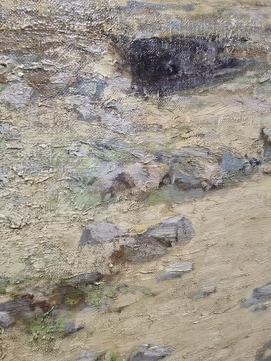 Huile sur toile espagnole du début du XXe siècle, signée Pradilla – La diseuse de bonne aventur-photo-5