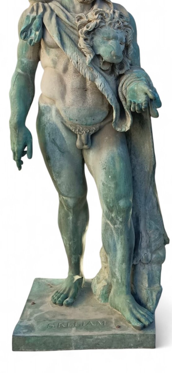 Sculpture monumentale en bronze d'Hercule, début du XXe siècle, d'après le modèle Farnèse-photo-4