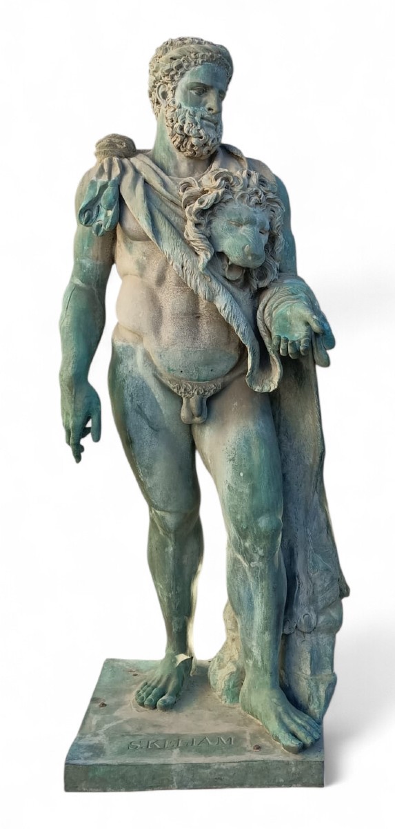 Sculpture monumentale en bronze d'Hercule, début du XXe siècle, d'après le modèle Farnèse