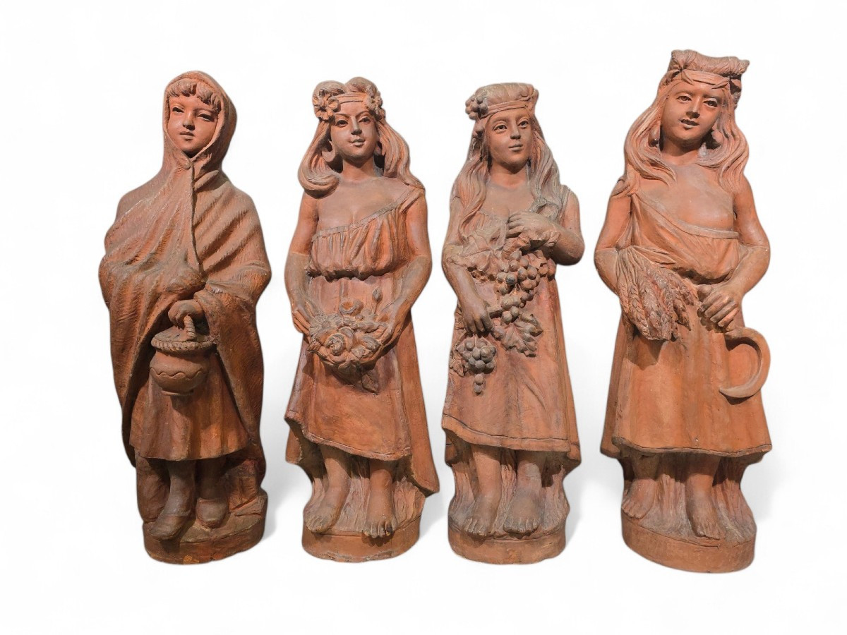 Ensemble de quatre statues en terre cuite toscane du milieu du XXe-photo-2