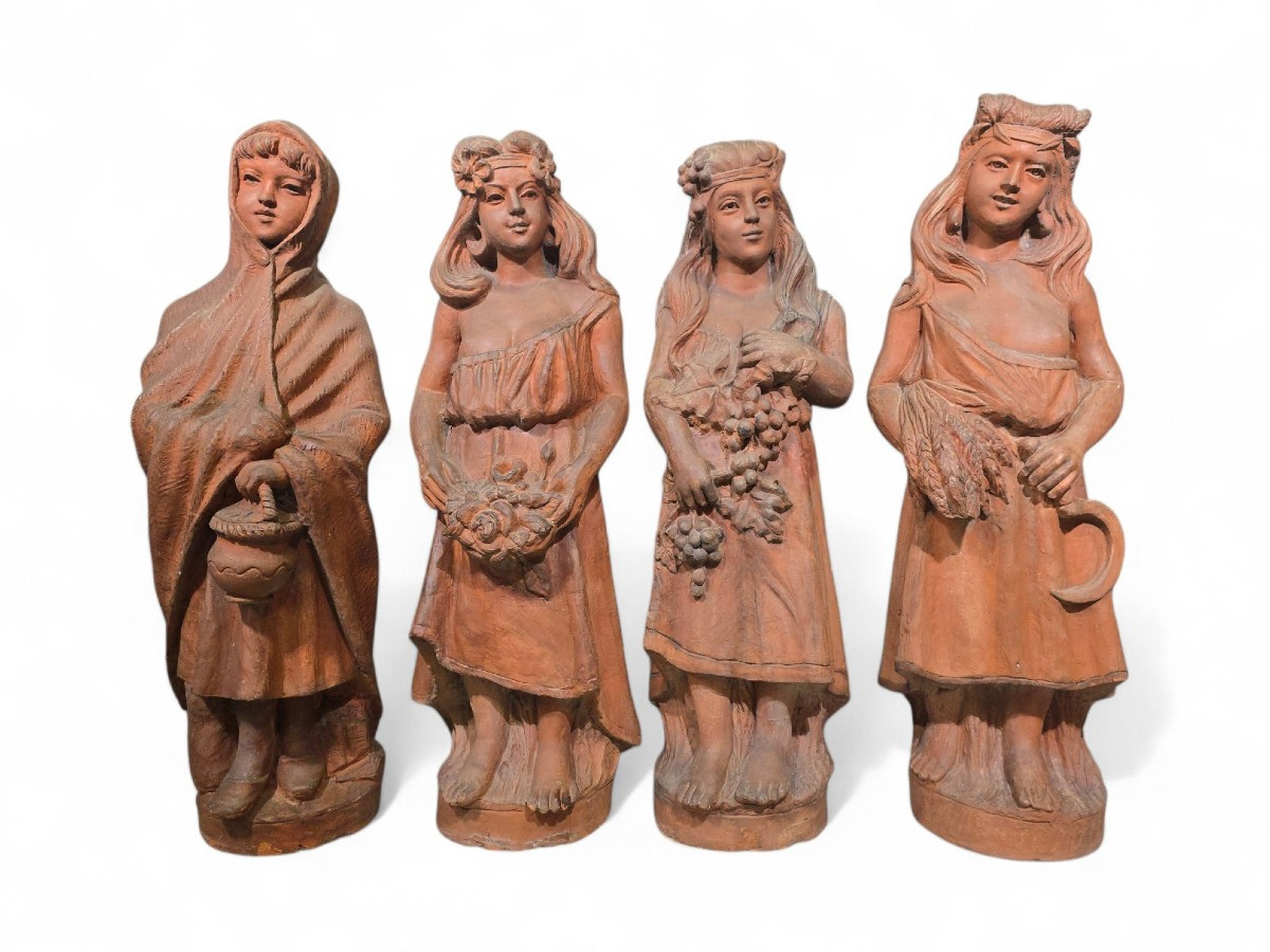 Ensemble de quatre statues en terre cuite toscane du milieu du XXe-photo-3