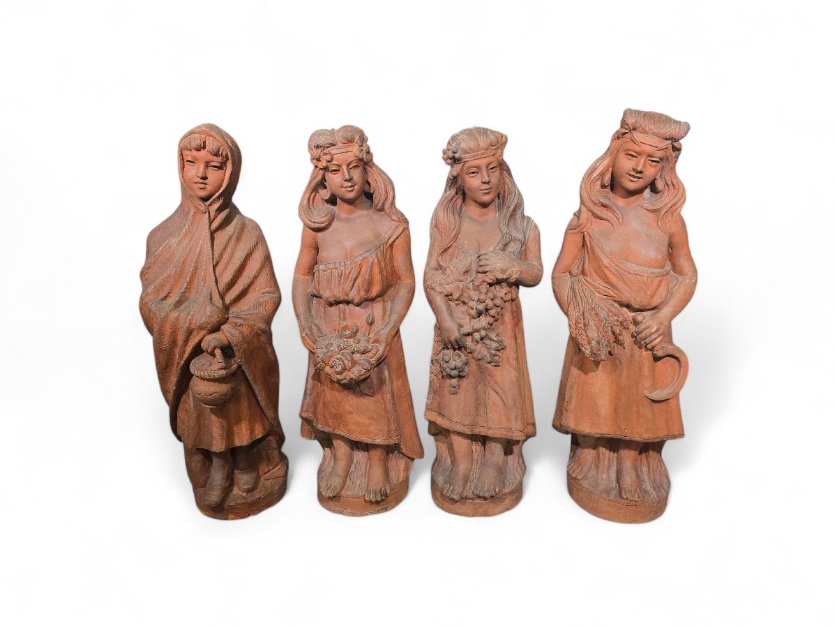 Ensemble de quatre statues en terre cuite toscane du milieu du XXe-photo-4