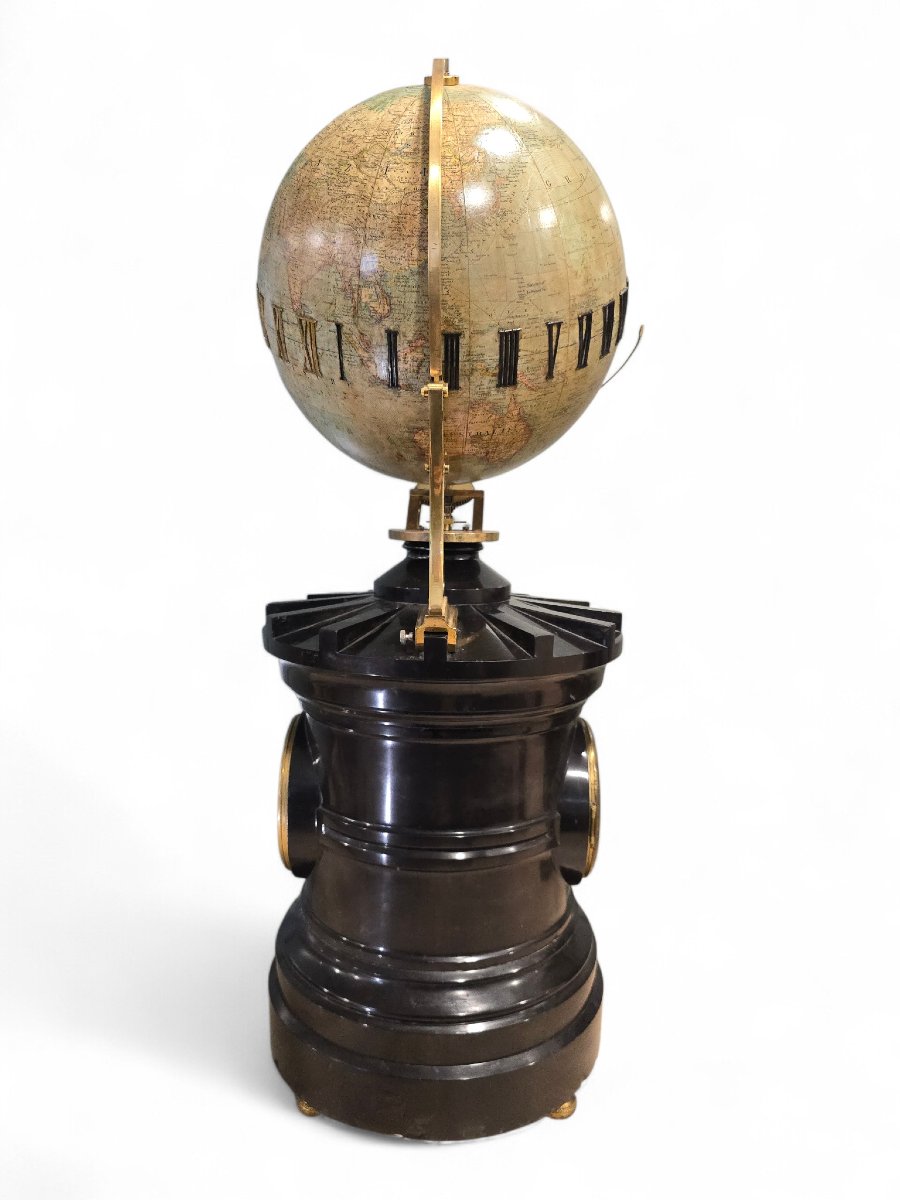 Horloge globe terrestre rotative exceptionnelle du XIXe siècle, signée Ludwig Julius Heymann et-photo-7