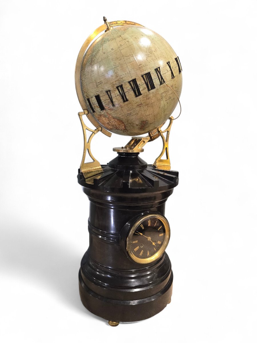 Horloge globe terrestre rotative exceptionnelle du XIXe siècle, signée Ludwig Julius Heymann et-photo-8