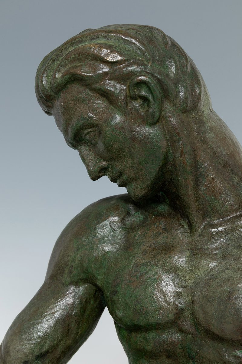 Jean de Roncourt (1869–1937) Sculpture Art Déco en bronze patiné-photo-4