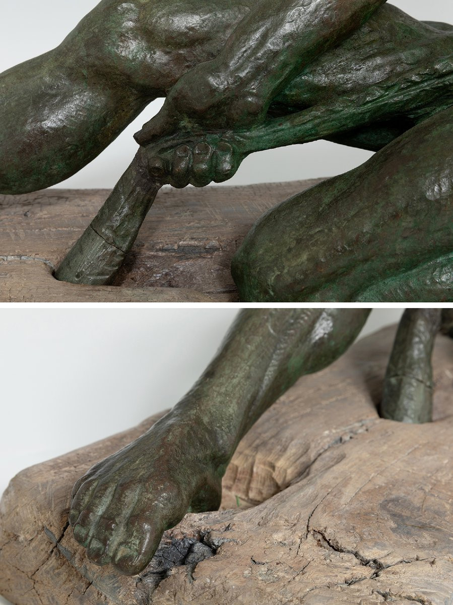 Jean de Roncourt (1869–1937) Sculpture Art Déco en bronze patiné-photo-4