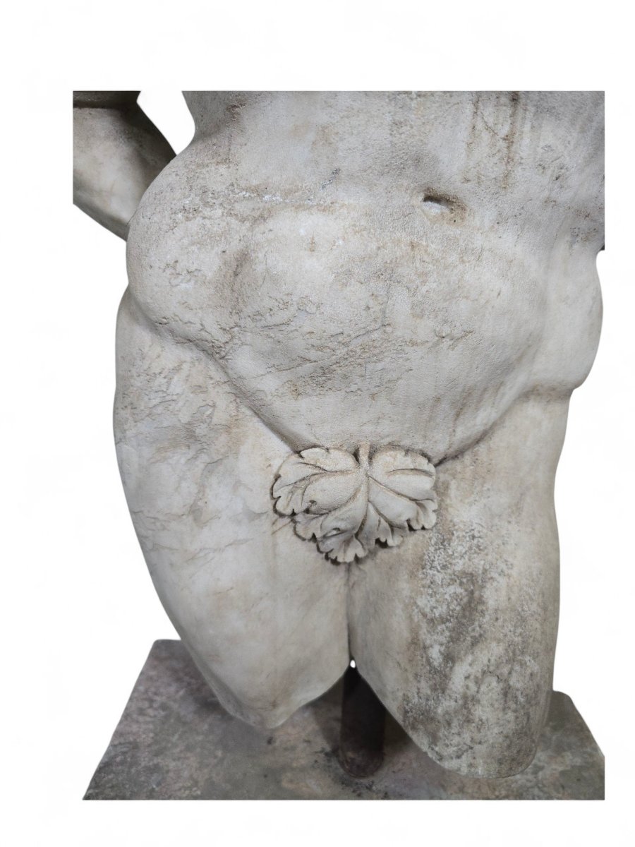 Male Torso Sculpted In White Italian Marble, Inspired By Greco-roman Art, 1950s-photo-4