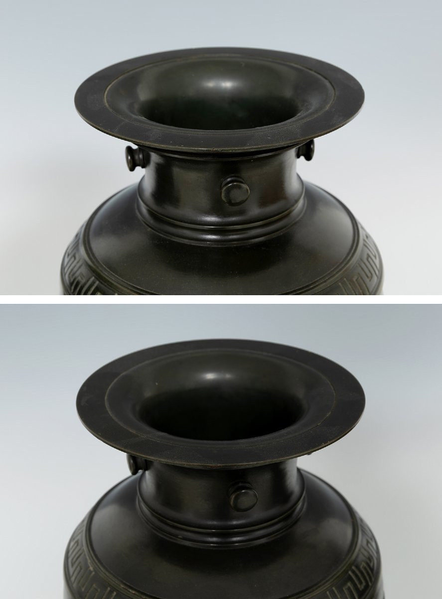 Paire d'urnes en bronze patiné du XIXe siècle sur socles en marbre de Portoro, signées H. Luppe-photo-6