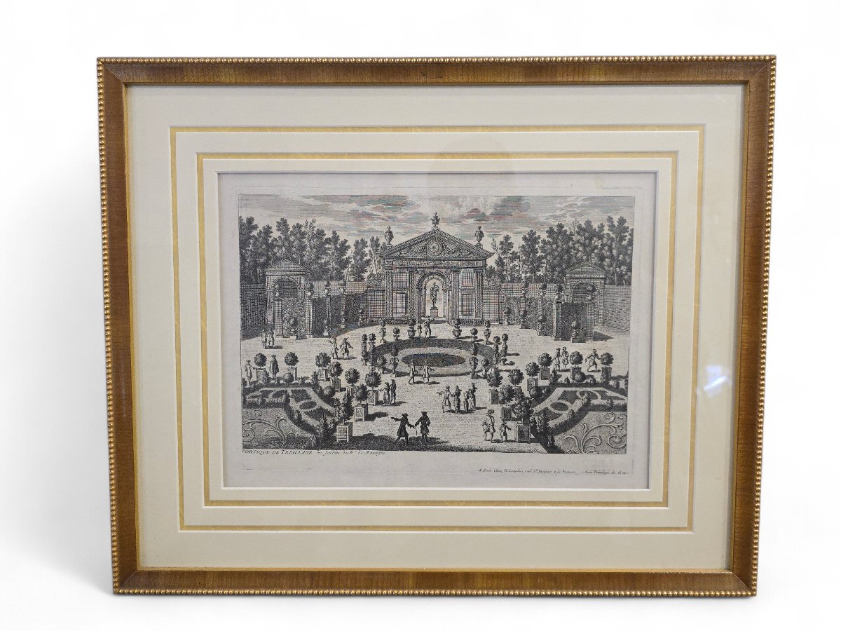A Set Of Six 18th-century French Engravings Depicting Formal French Gardens, E-photo-3