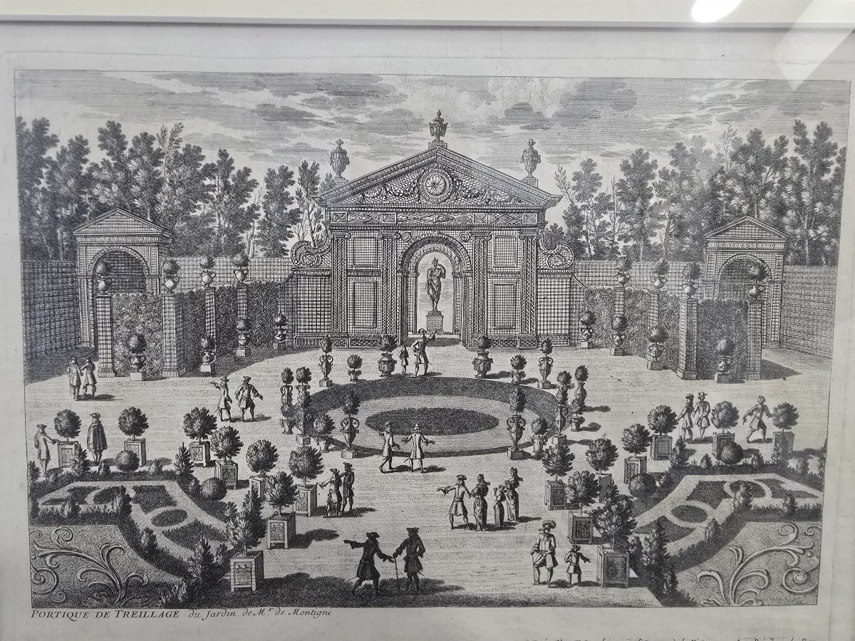 A Set Of Six 18th-century French Engravings Depicting Formal French Gardens, E-photo-1