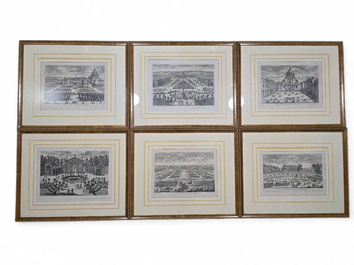 A Set Of Six 18th-century French Engravings Depicting Formal French Gardens, E