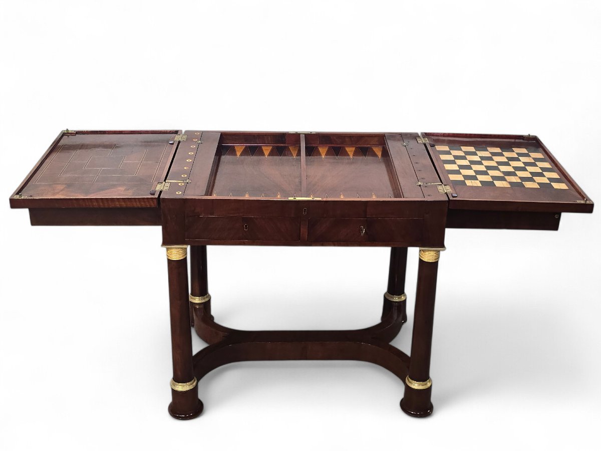 table de jeux française du XIXe siècle, vers 1830, avec jeux d'échecs, de mah-jong et de backga-photo-2