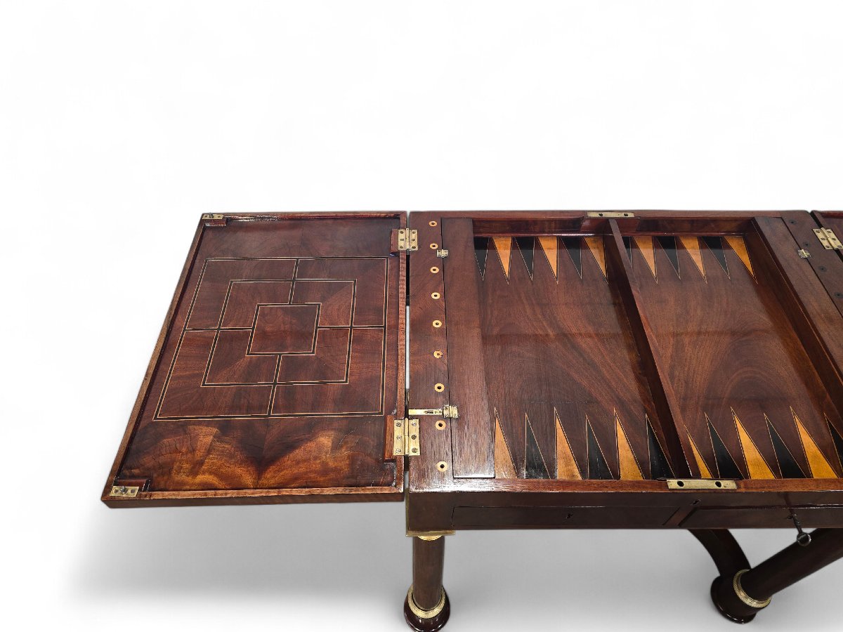 table de jeux française du XIXe siècle, vers 1830, avec jeux d'échecs, de mah-jong et de backga-photo-3