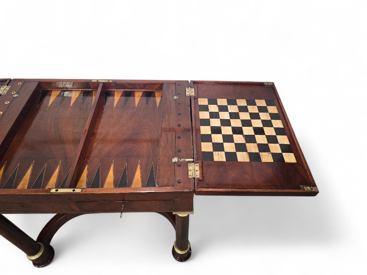 table de jeux française du XIXe siècle, vers 1830, avec jeux d'échecs, de mah-jong et de backga-photo-4