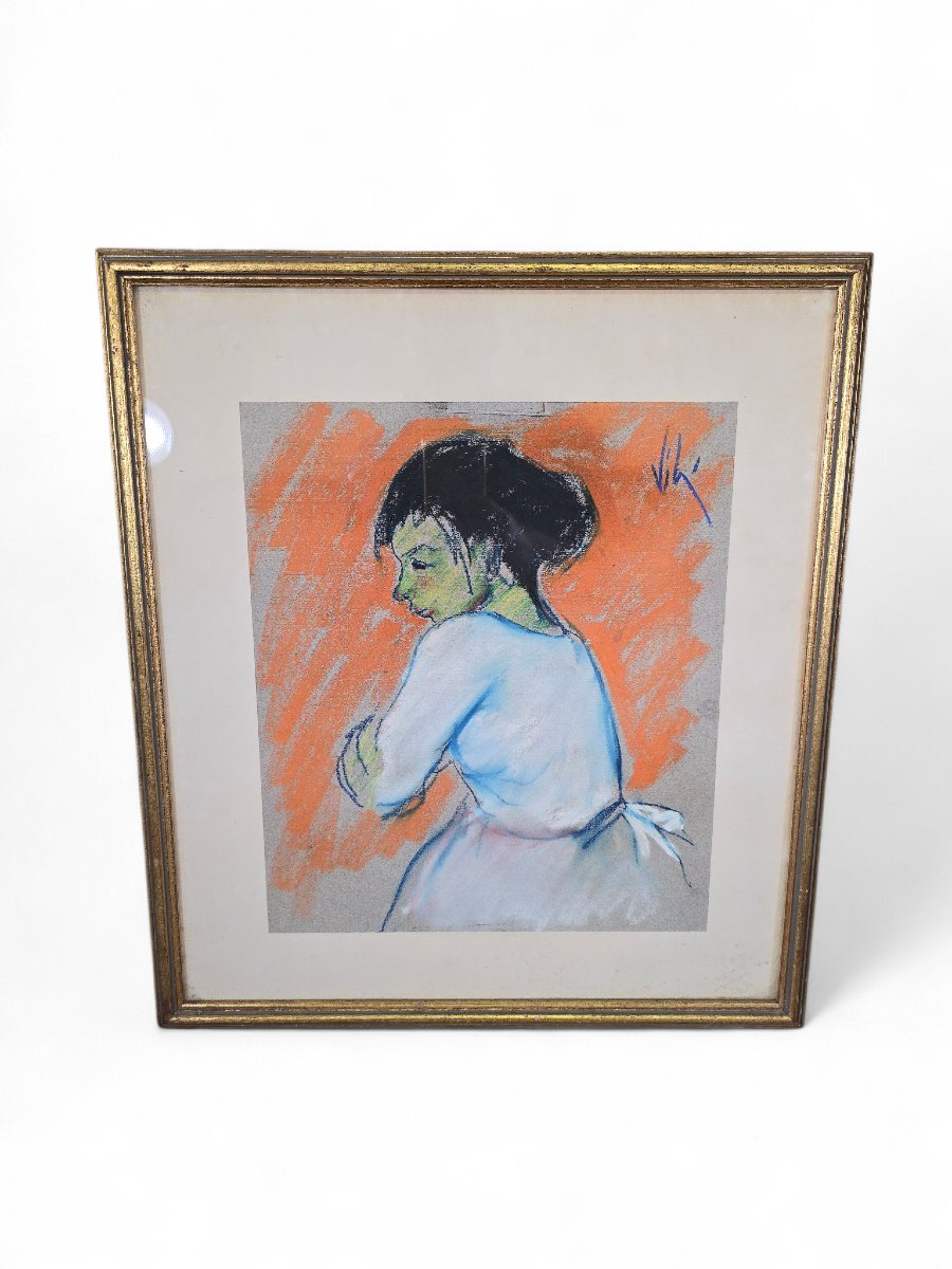 20th-century Pastel On Paper Depicting A Female Figure, Signed Vila-photo-2
