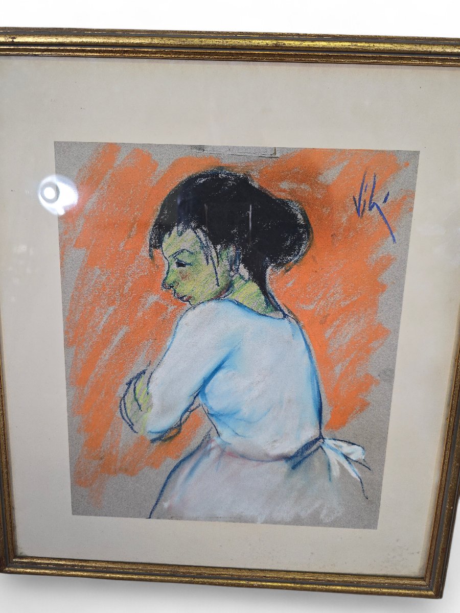 20th-century Pastel On Paper Depicting A Female Figure, Signed Vila-photo-1
