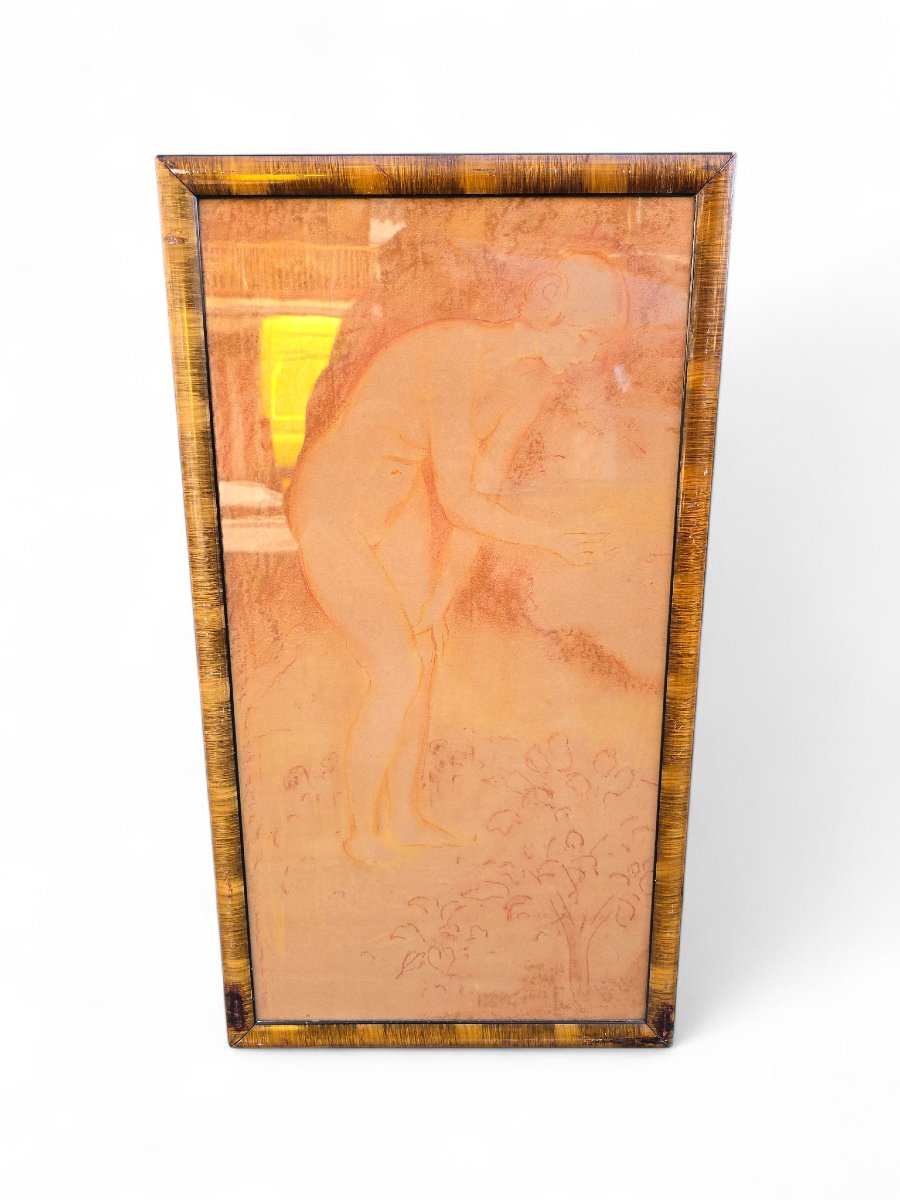 Red Chalk Drawing On Paper, French Art Deco Style, 20th Century-photo-2