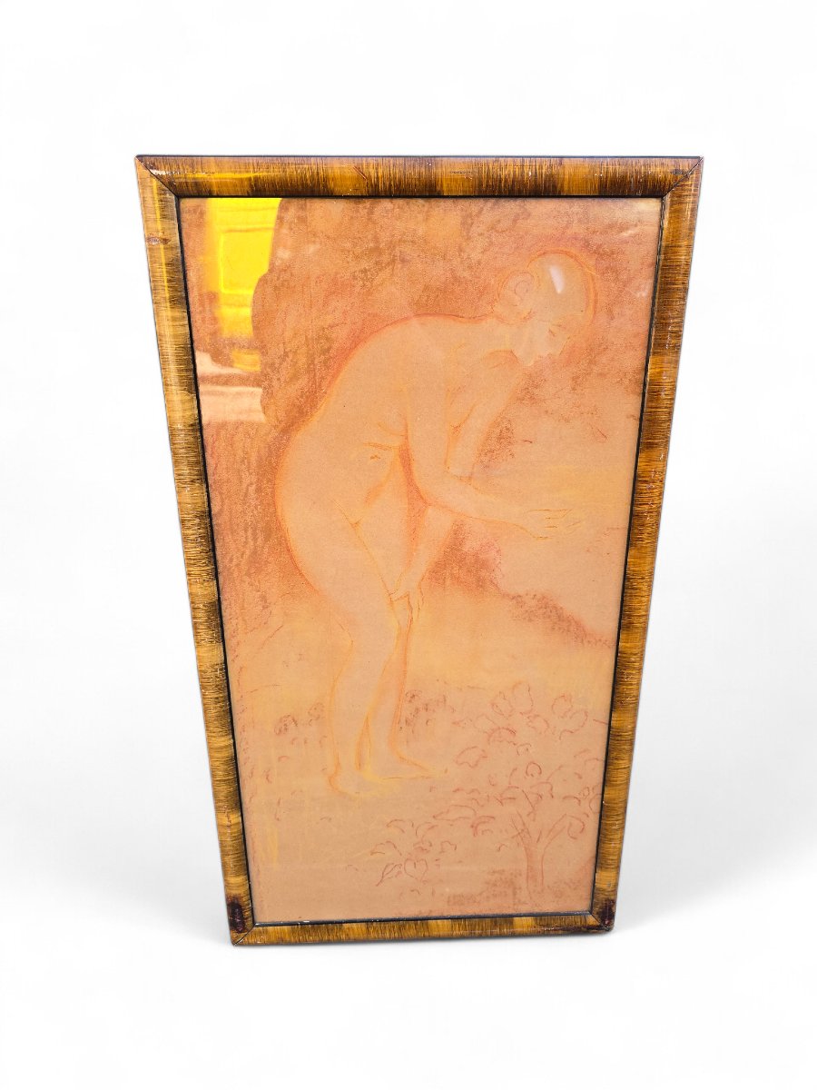 Red Chalk Drawing On Paper, French Art Deco Style, 20th Century-photo-3