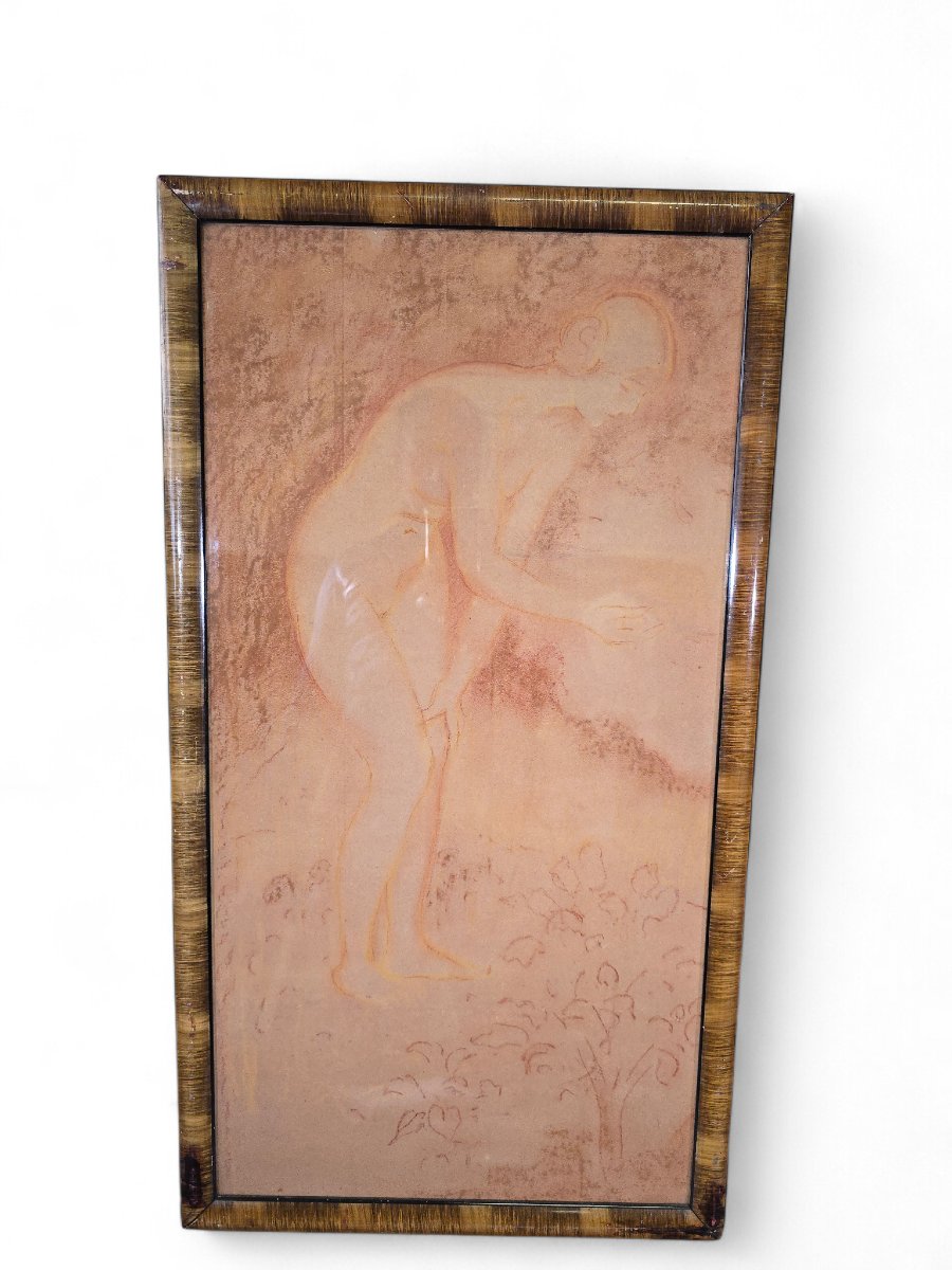 Red Chalk Drawing On Paper, French Art Deco Style, 20th Century-photo-4