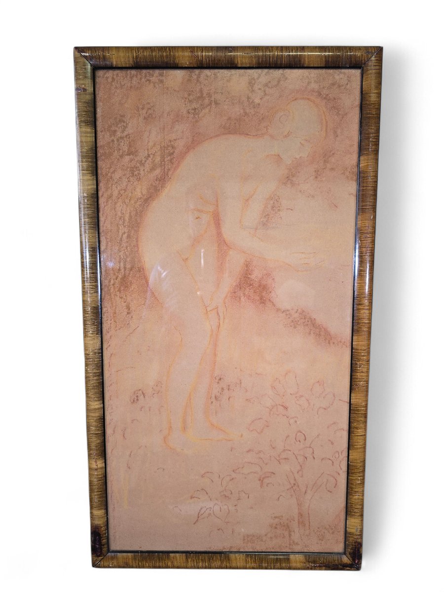 Red Chalk Drawing On Paper, French Art Deco Style, 20th Century-photo-1