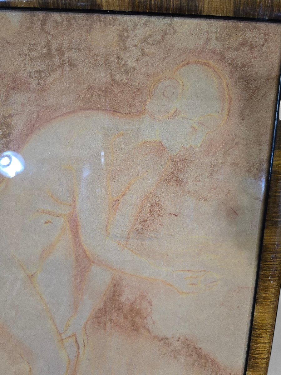 Red Chalk Drawing On Paper, French Art Deco Style, 20th Century-photo-2