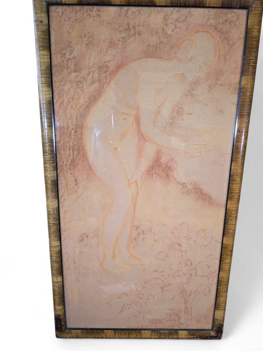 Red Chalk Drawing On Paper, French Art Deco Style, 20th Century-photo-4