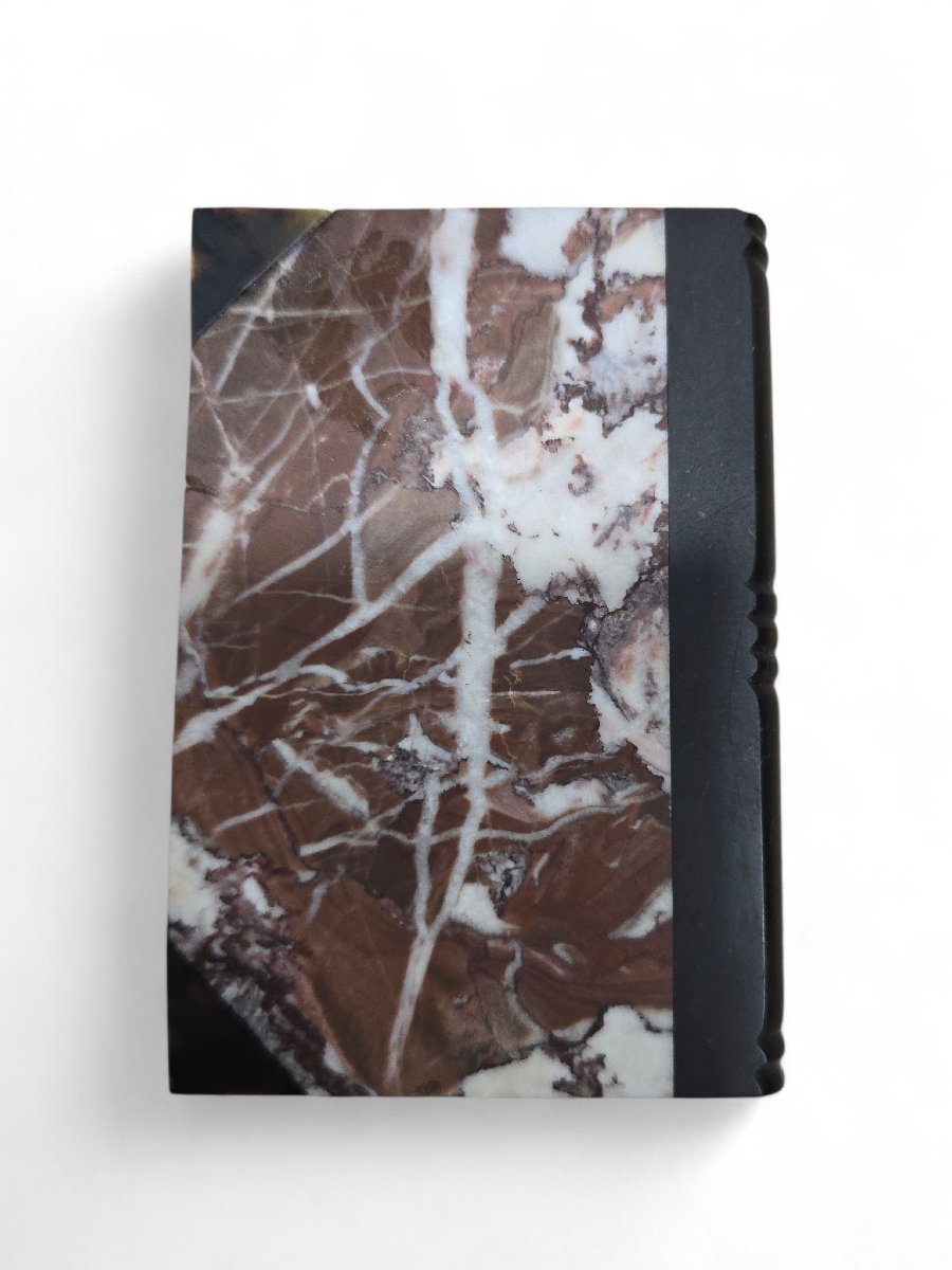 Livre en marbre italien du XIXe siècle orné d'une plaque en micromosaïque représentant un templ-photo-3