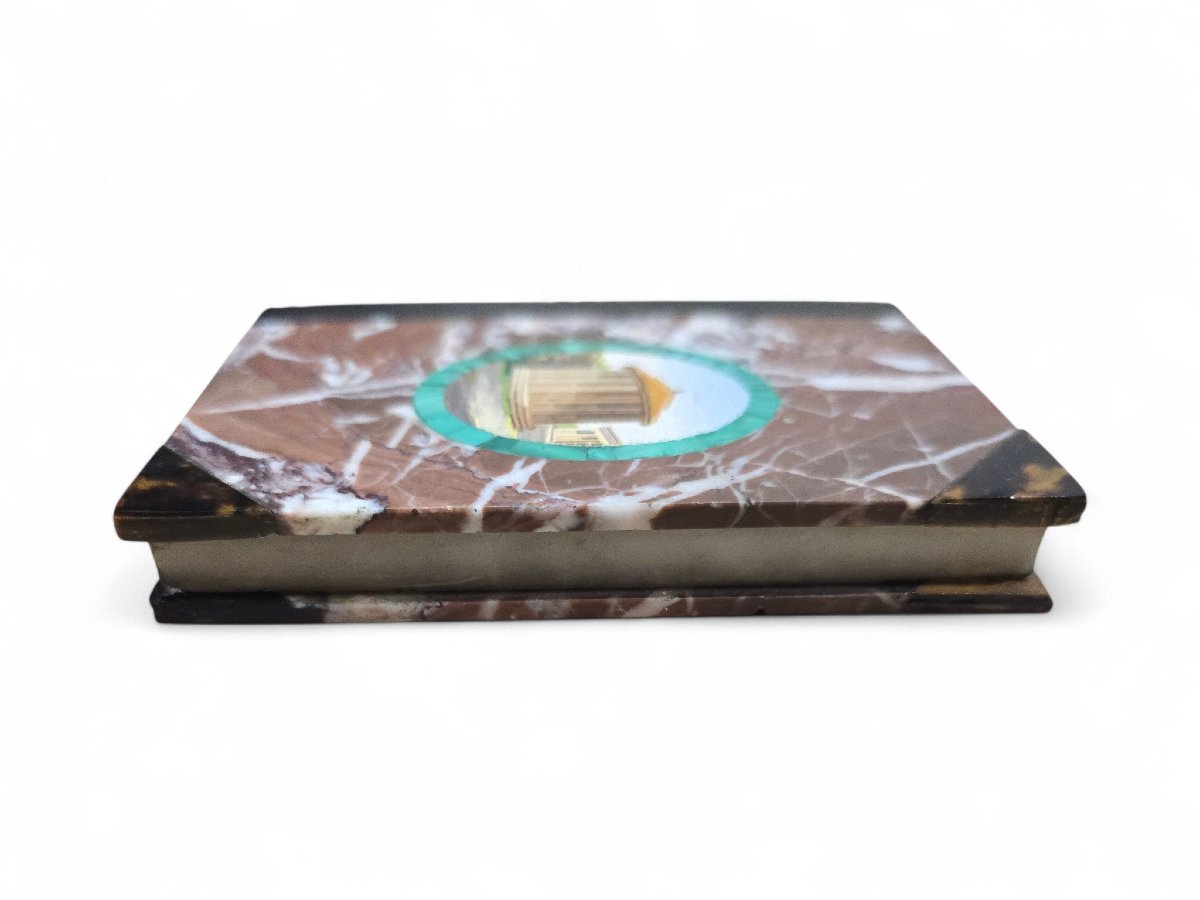 Livre en marbre italien du XIXe siècle orné d'une plaque en micromosaïque représentant un templ-photo-1