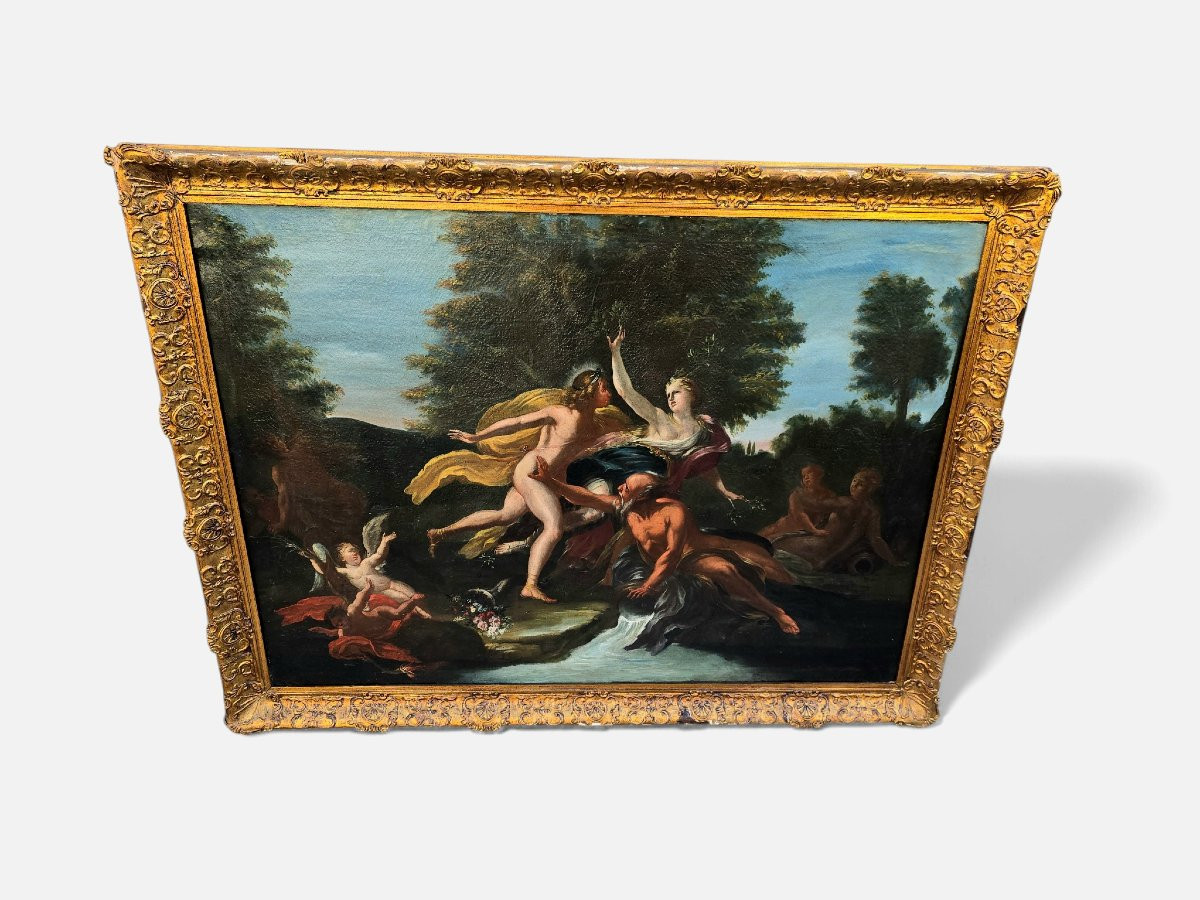 Paire de peintures à l'huile sur toile, style mythologique italien, XVIIIe siècle, encadrées de-photo-2