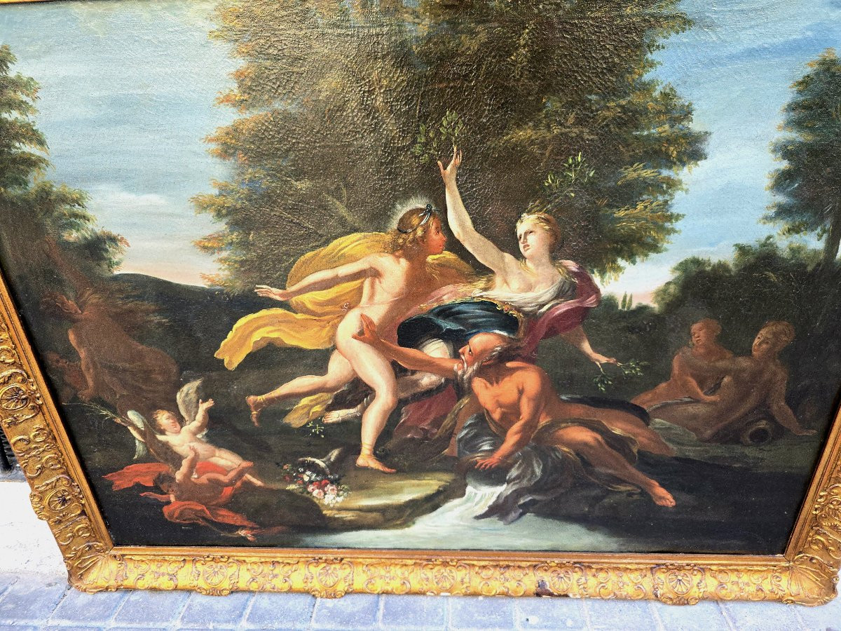 Paire de peintures à l'huile sur toile, style mythologique italien, XVIIIe siècle, encadrées de-photo-3