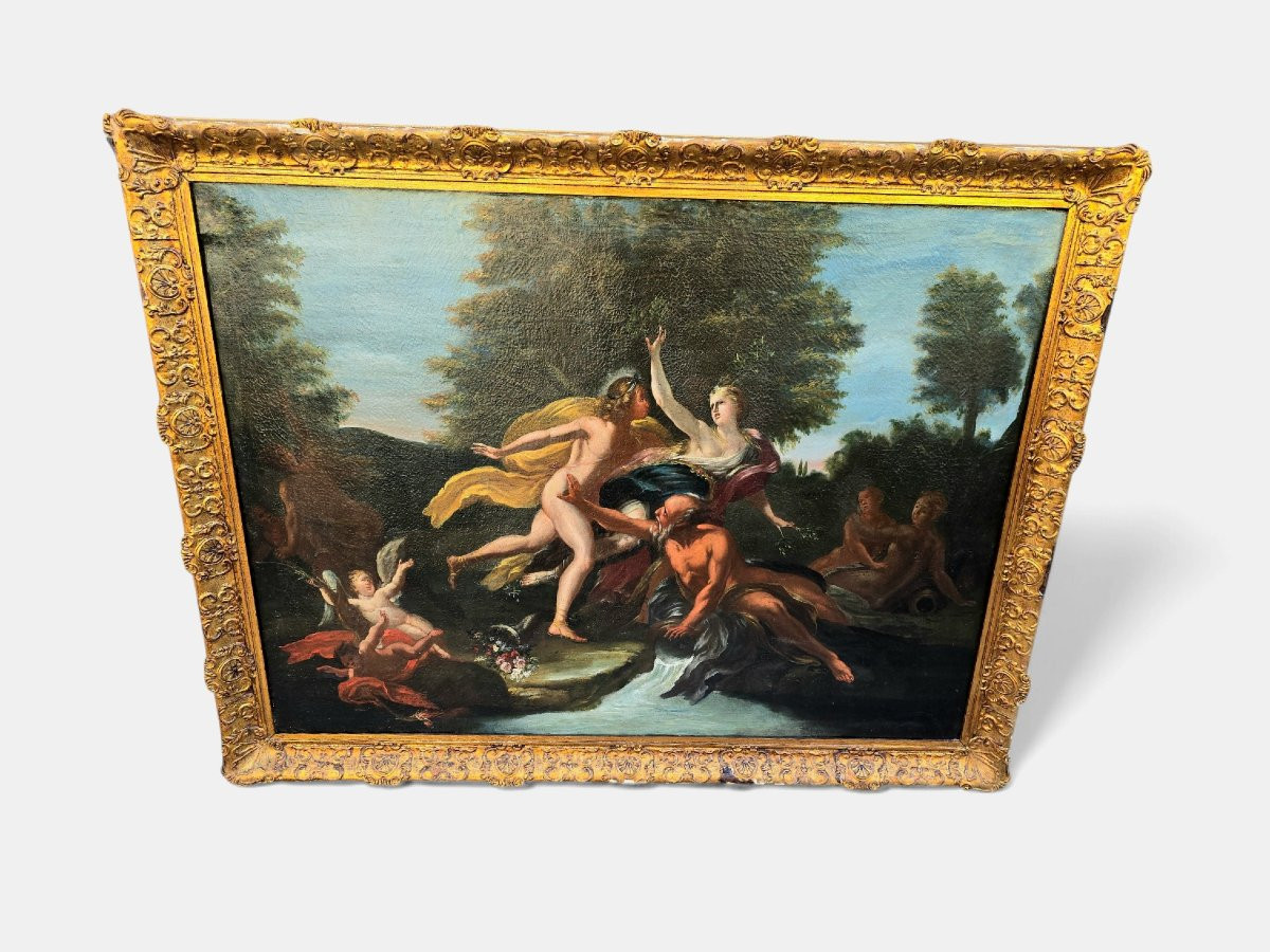 Paire de peintures à l'huile sur toile, style mythologique italien, XVIIIe siècle, encadrées de-photo-4
