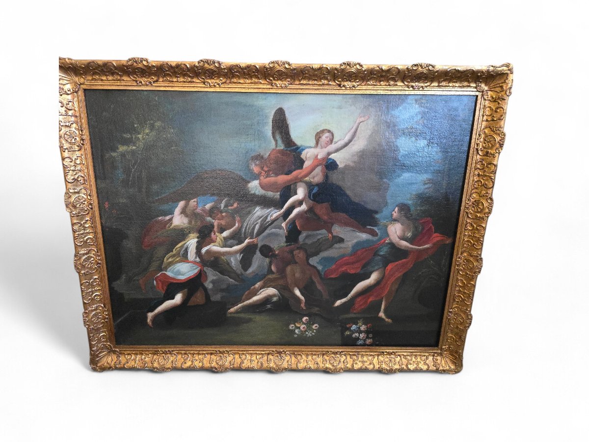 Paire de peintures à l'huile sur toile, style mythologique italien, XVIIIe siècle, encadrées de-photo-3