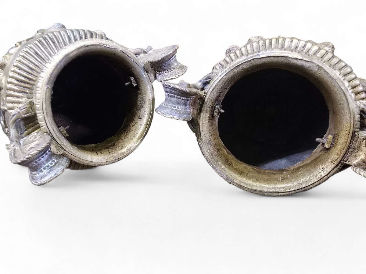 Paire de vases en bronze patiné français du XIXe siècle, ornés de reliefs mythologiques grecs-photo-8