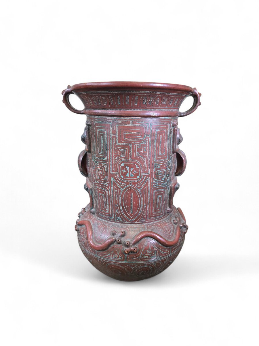 Large Marajoara Style Terracotta Vase, 20th Century-photo-2