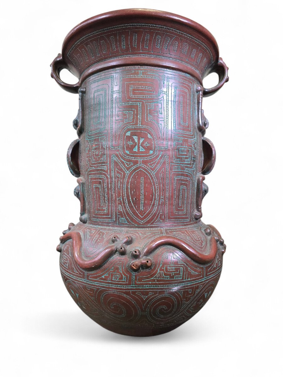 Large Marajoara Style Terracotta Vase, 20th Century-photo-3