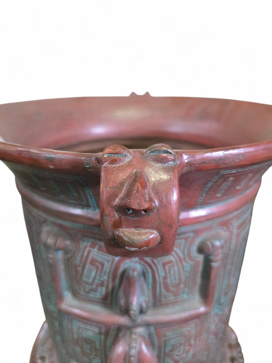 Large Marajoara Style Terracotta Vase, 20th Century-photo-4