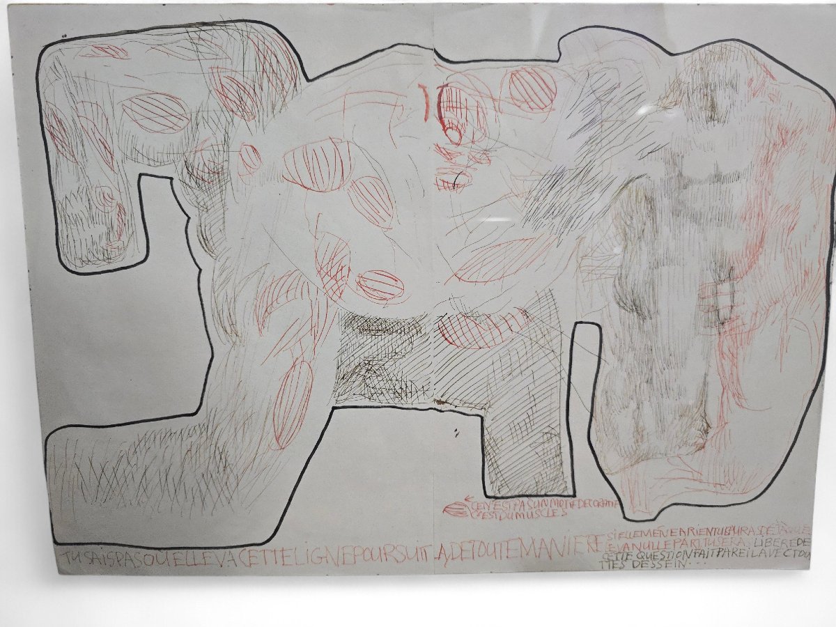 French Conceptual Drawing In Mixed Media With Text, 20th Century-photo-3